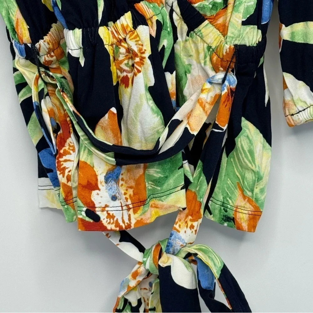 Lauren Ralph Lauren Floral Jersey Belted Peplum Top Women M Ruffles Tropical - Picture 7 of 15